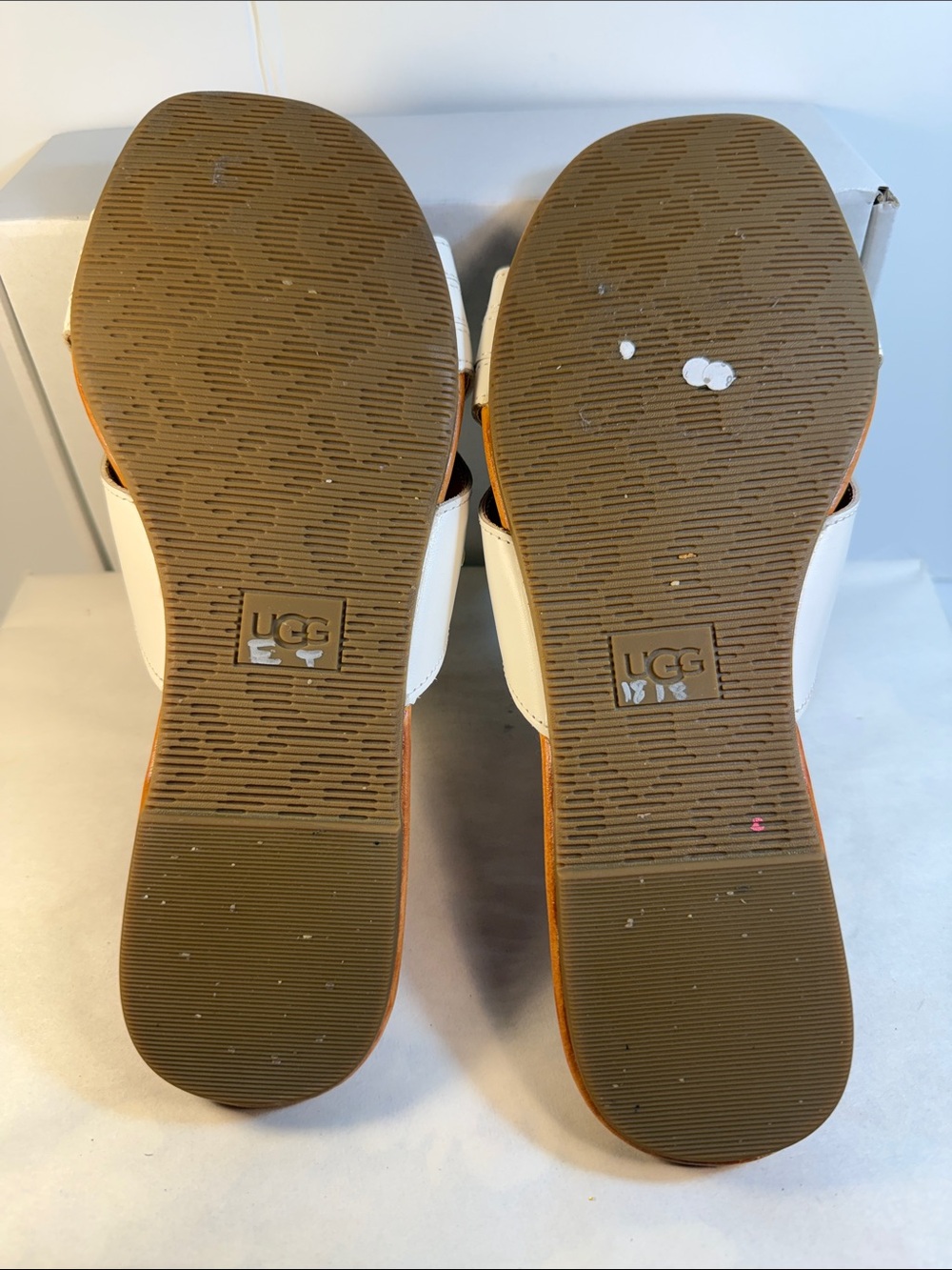 UGG Women’s White Leather Crossover Slide Sandals - Picture 3 of 3